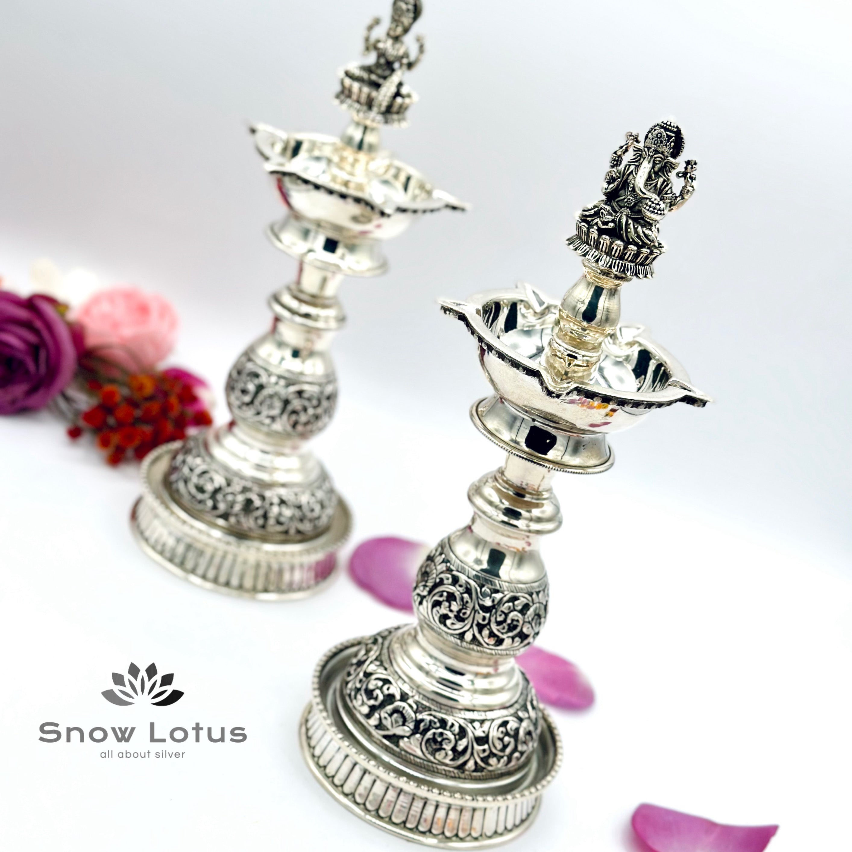 Ganesh, Lakshmi Long Antique Diyas