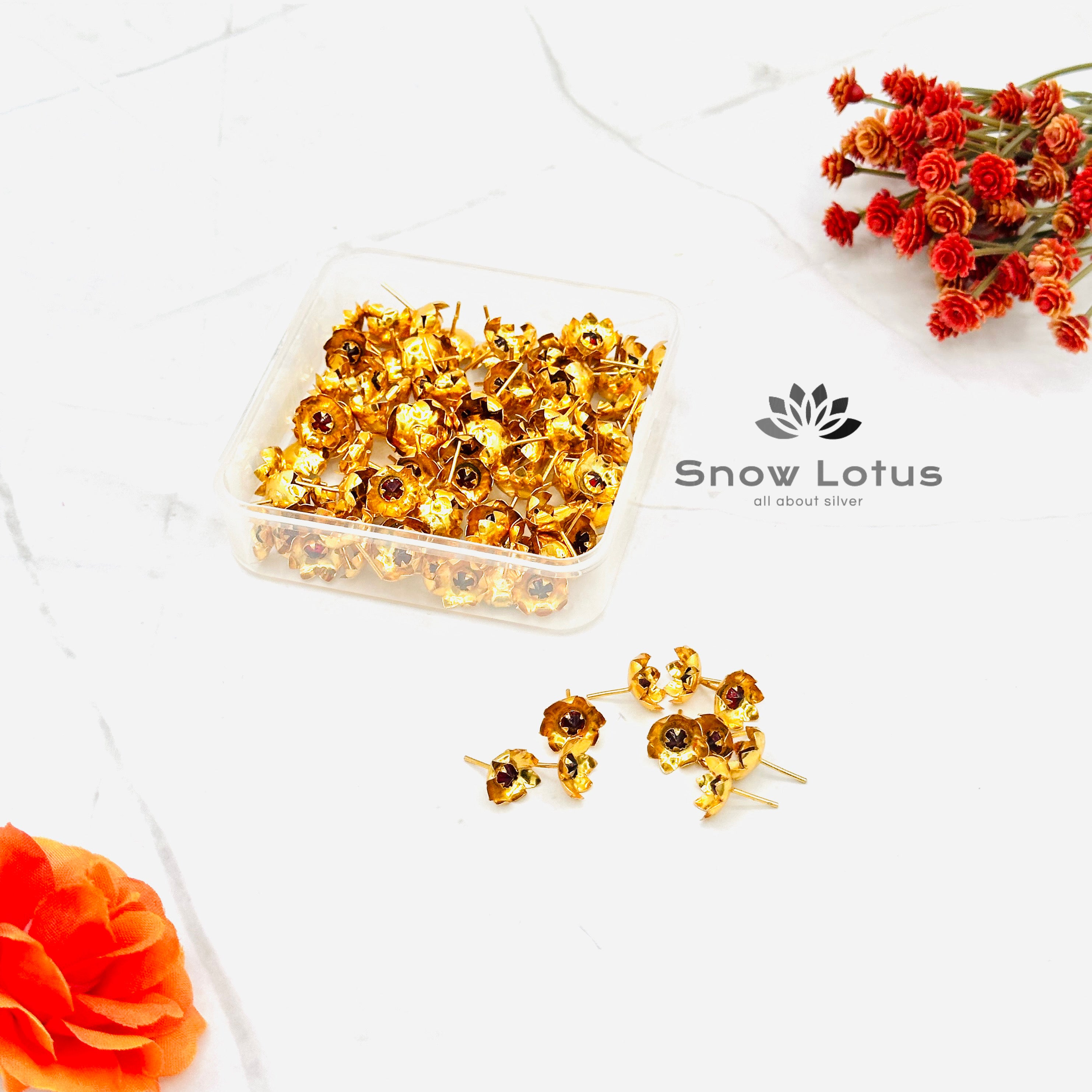 108 Gold Polish Lotus Flowers with Stone