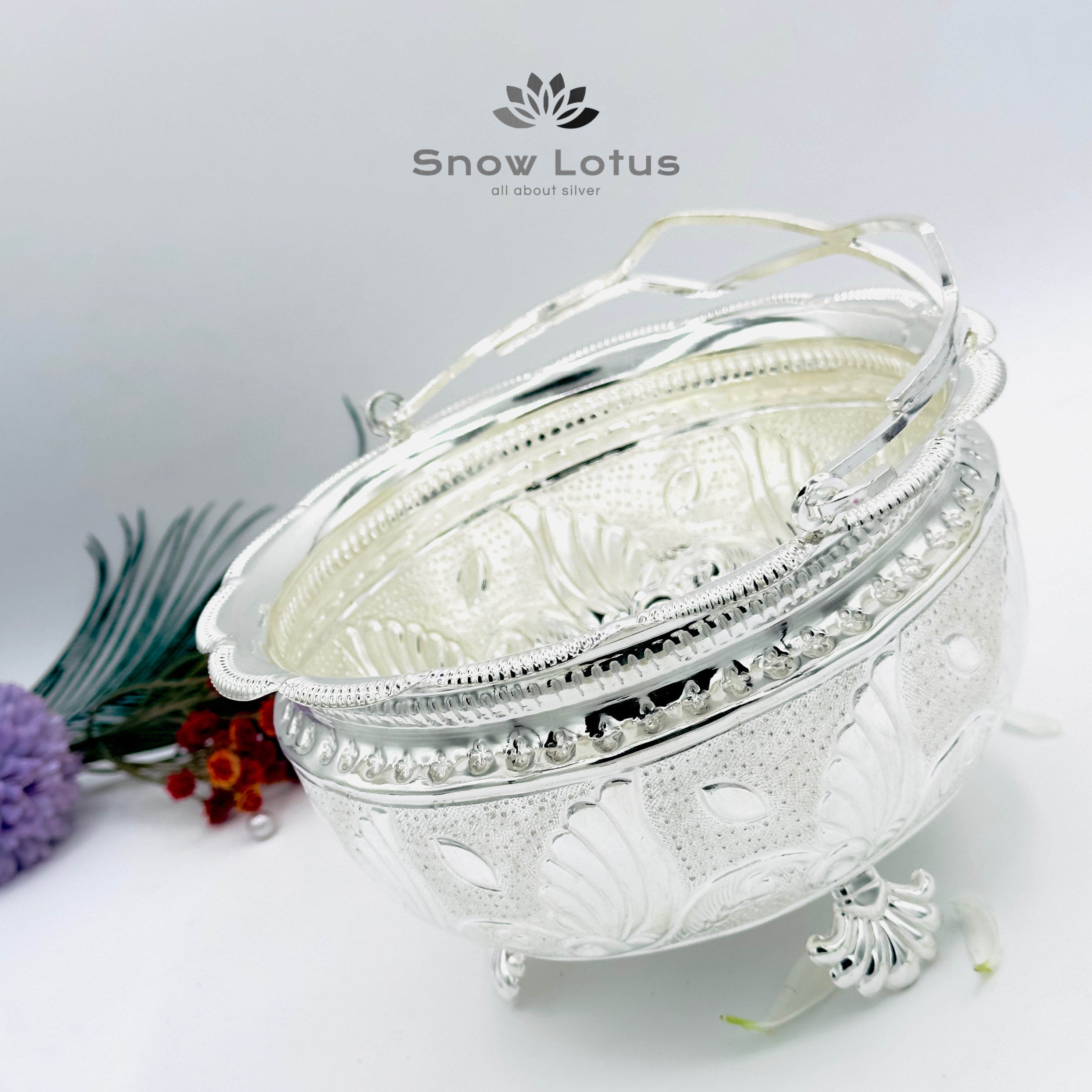 Silver Flower Basket with Legs