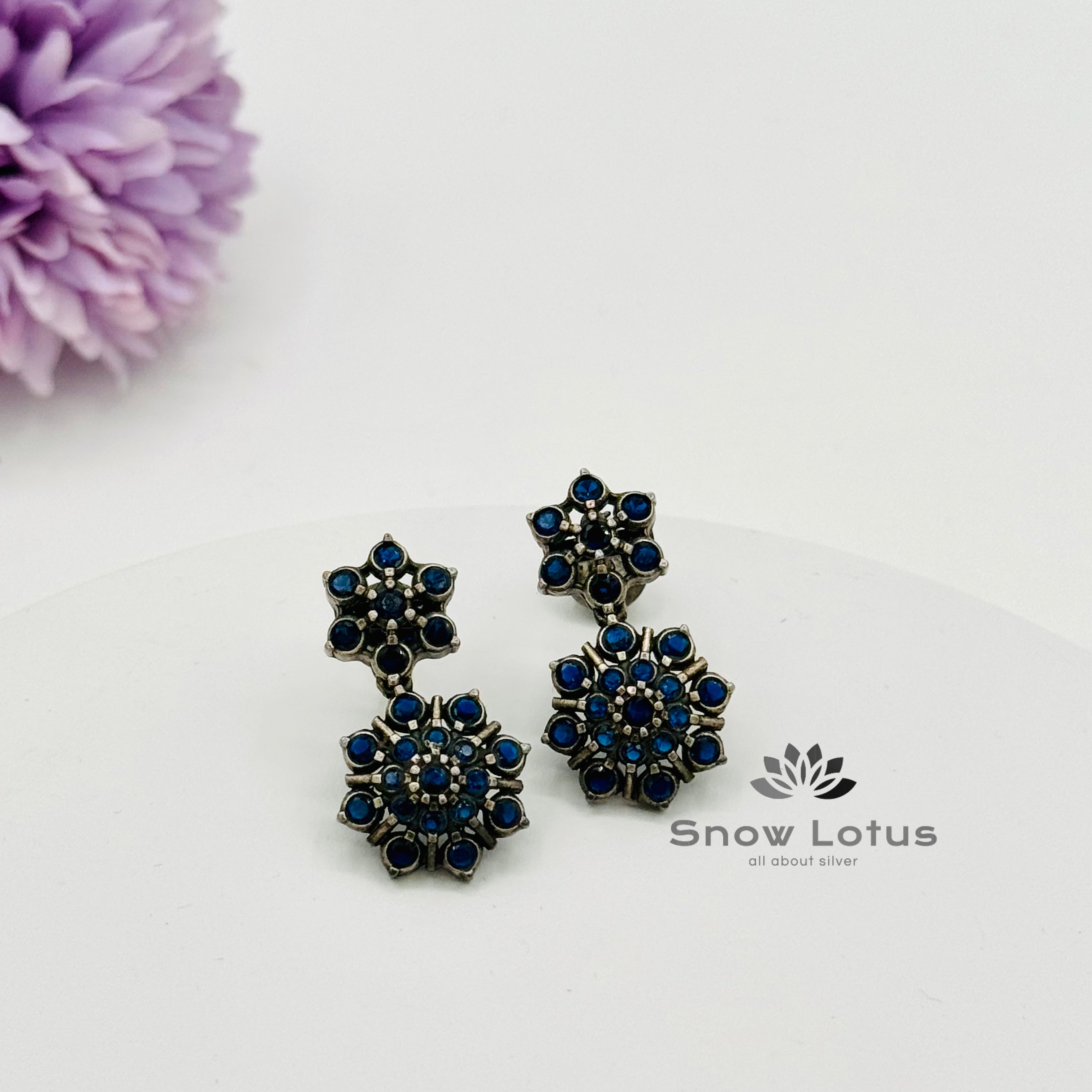 Dark Blue Flower Studs