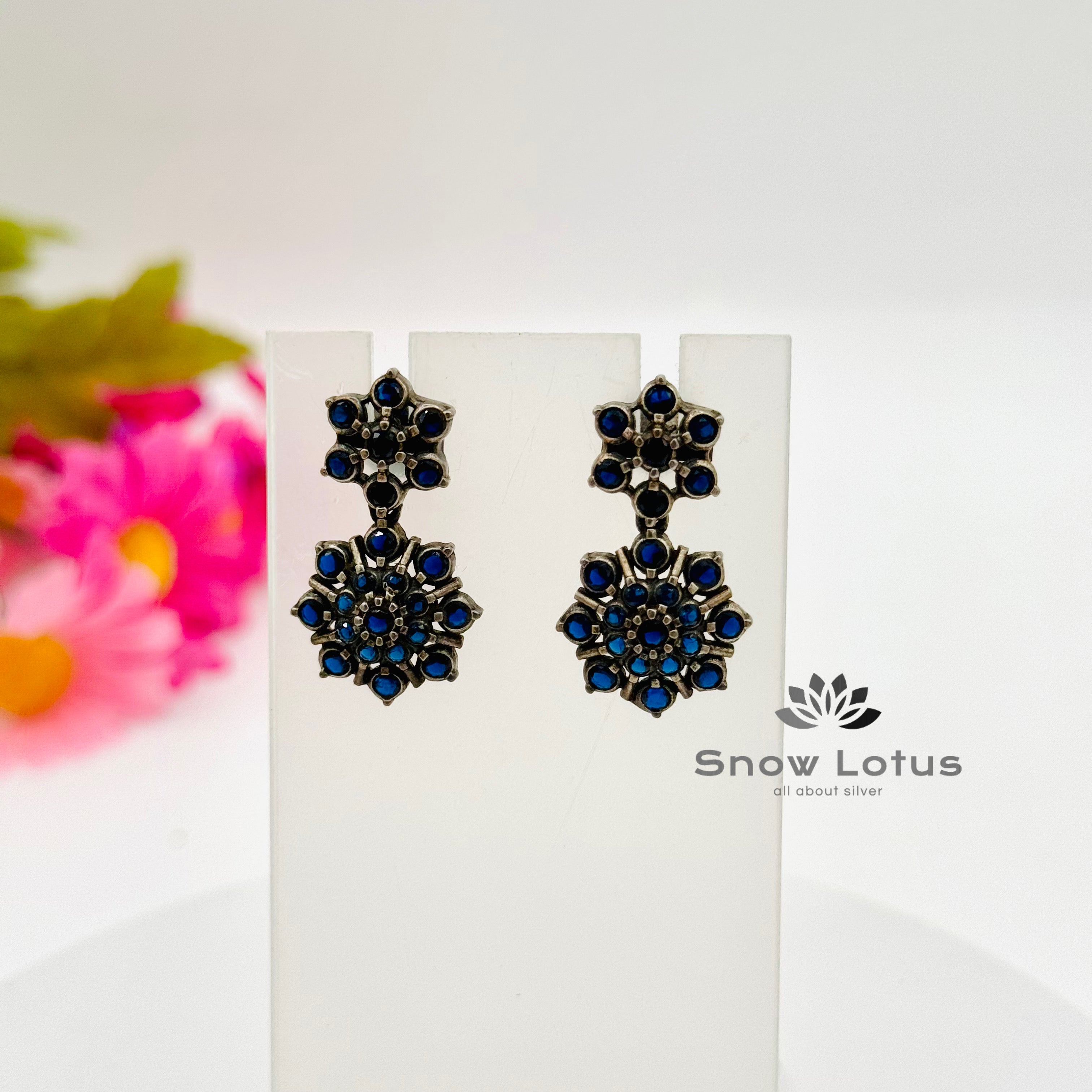 Dark Blue Flower Studs