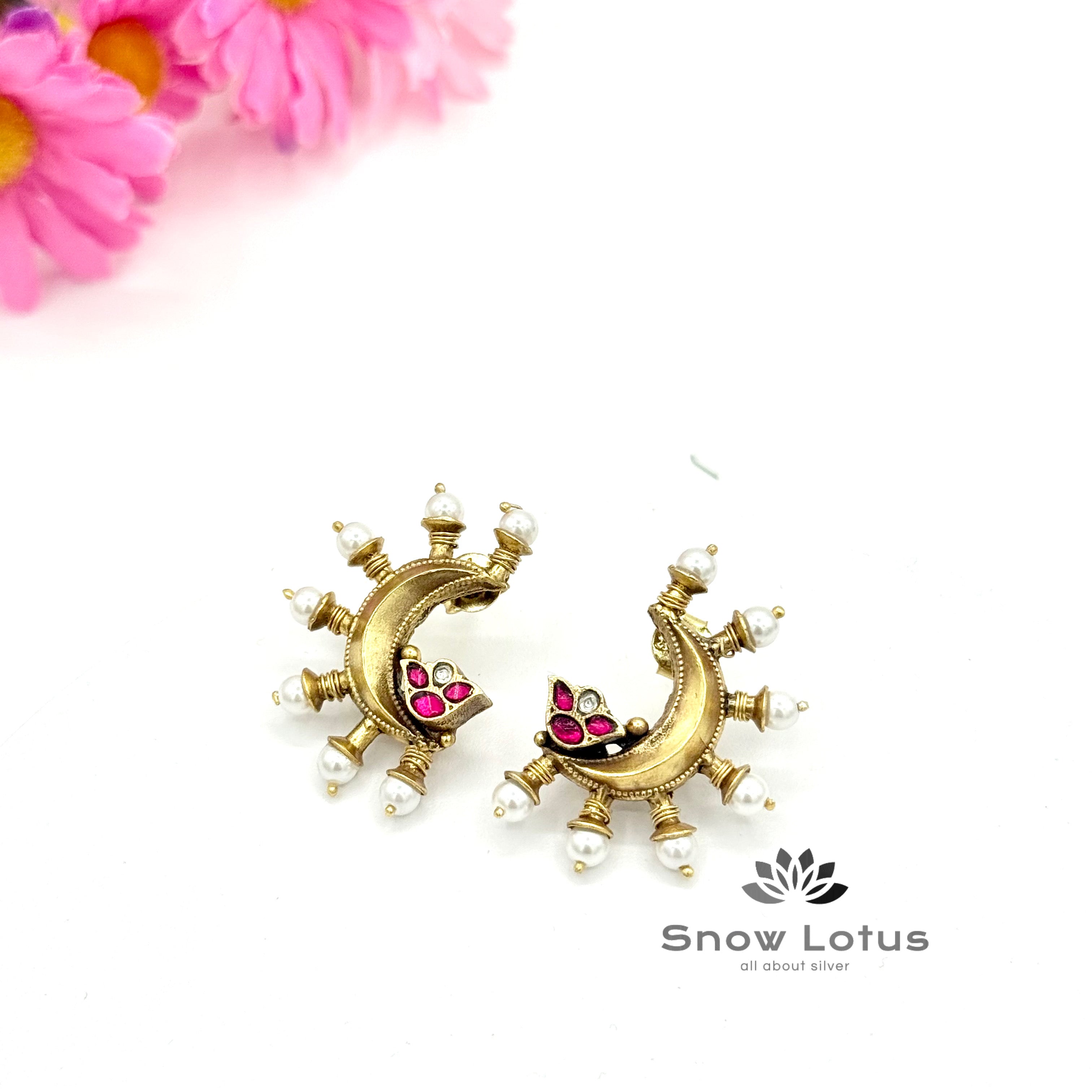 Half Moon Kundan Studs