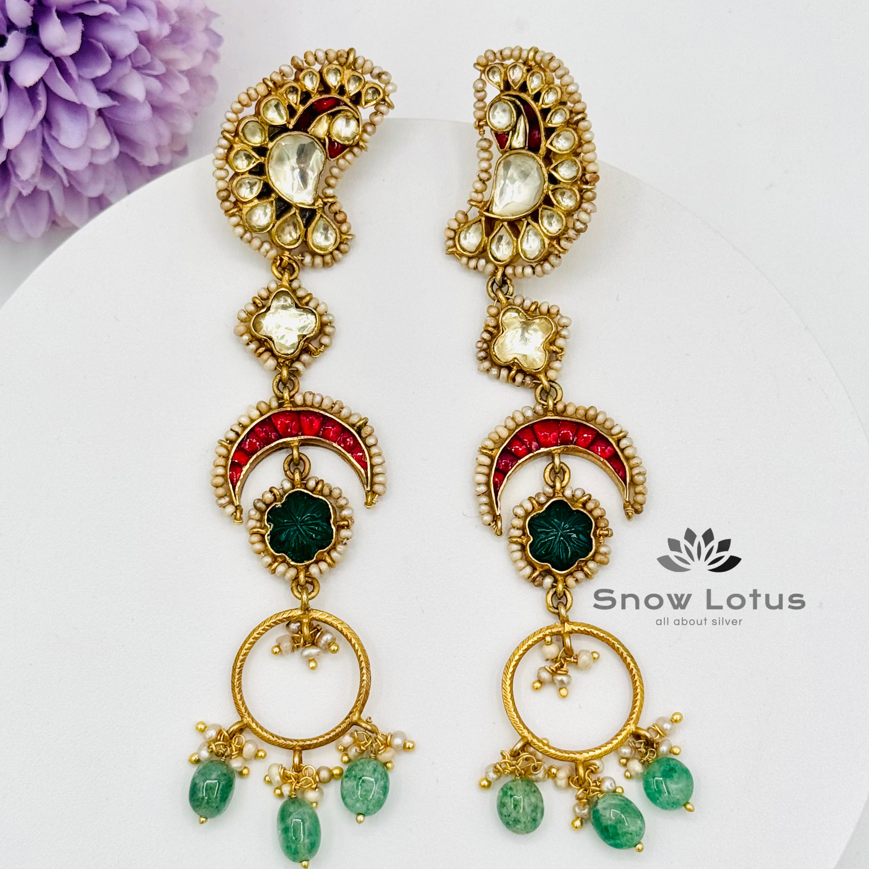 One of a kind Pearl kundan long earrings