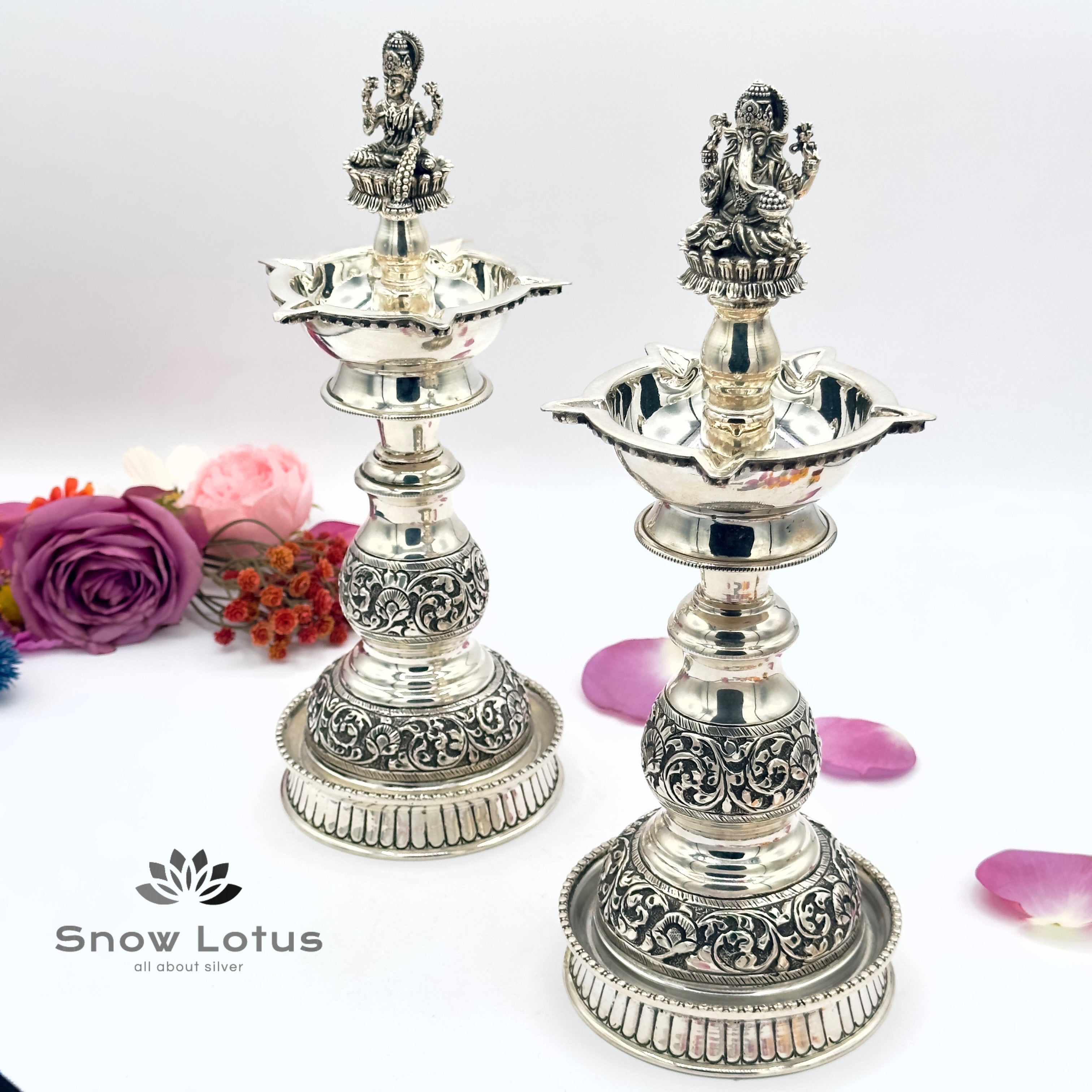 Ganesh, Lakshmi Long Antique Diyas