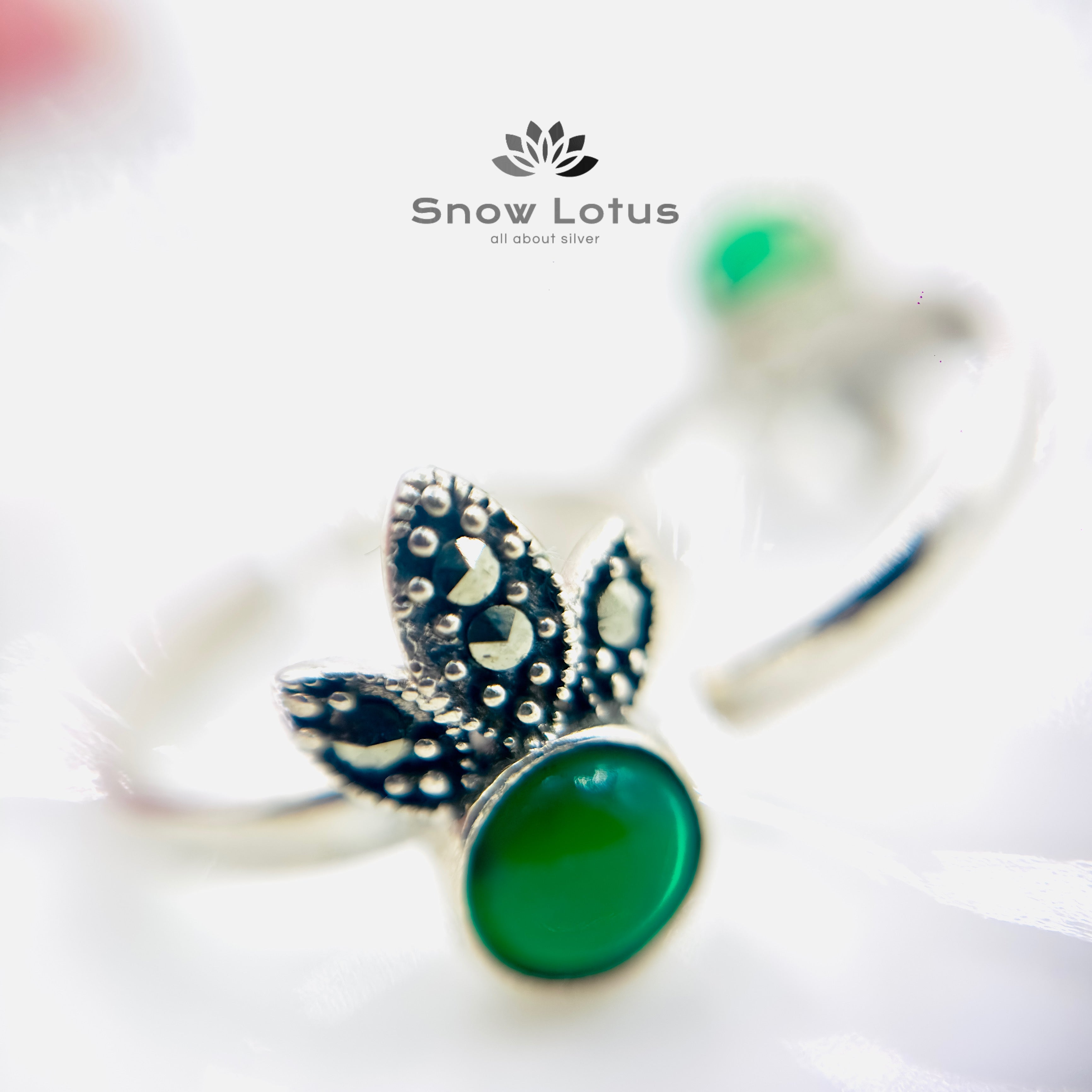 Leaf Crown Marcasite Toerings(Green)