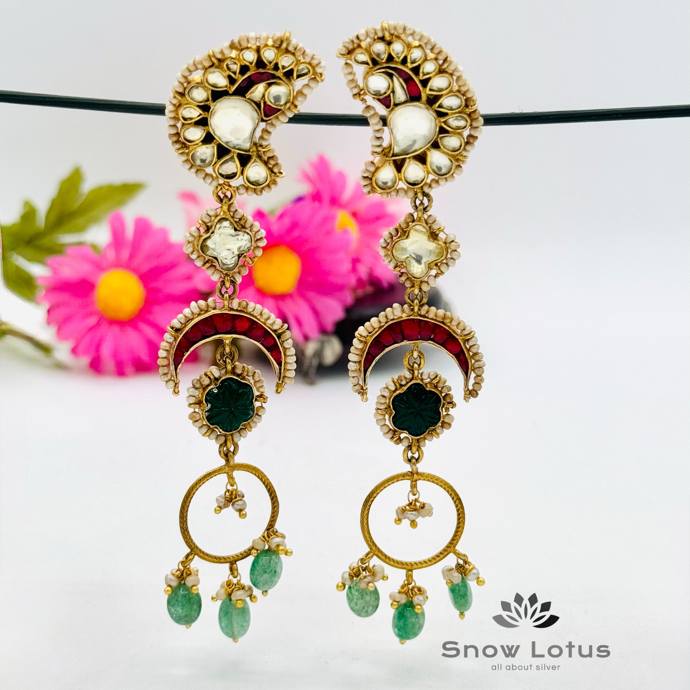 One of a kind Pearl kundan long earrings