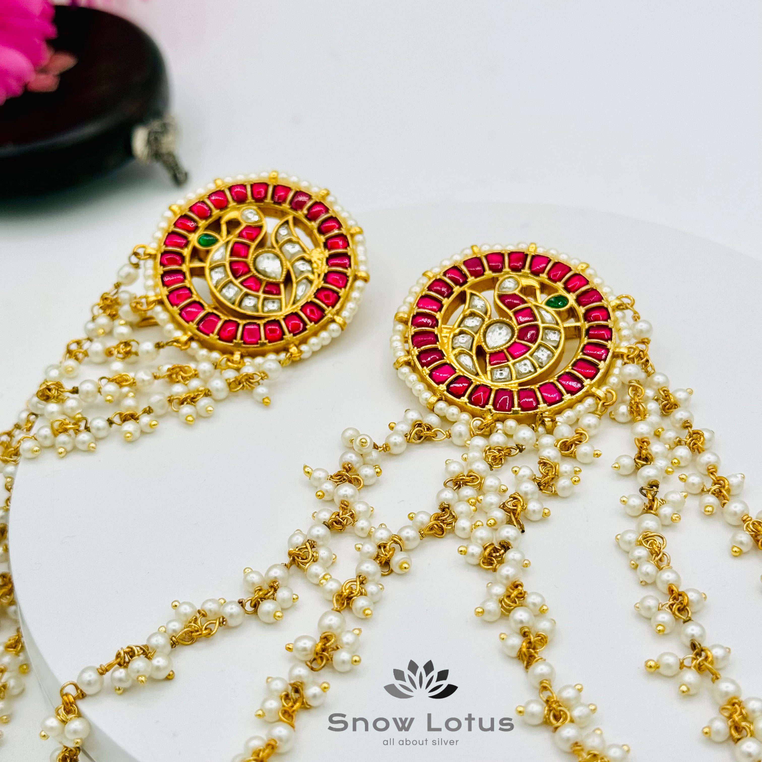 Red Kundan Stud With Mati set