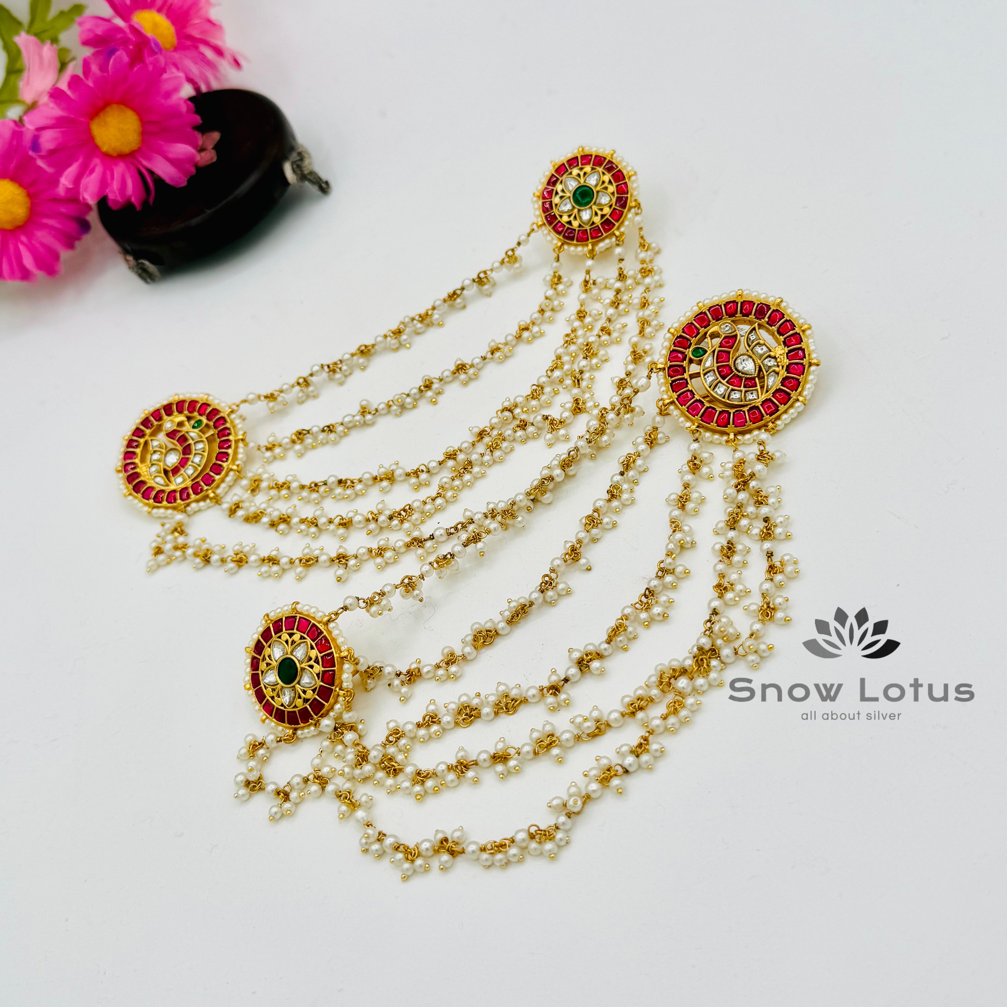 Red Kundan Stud With Mati set