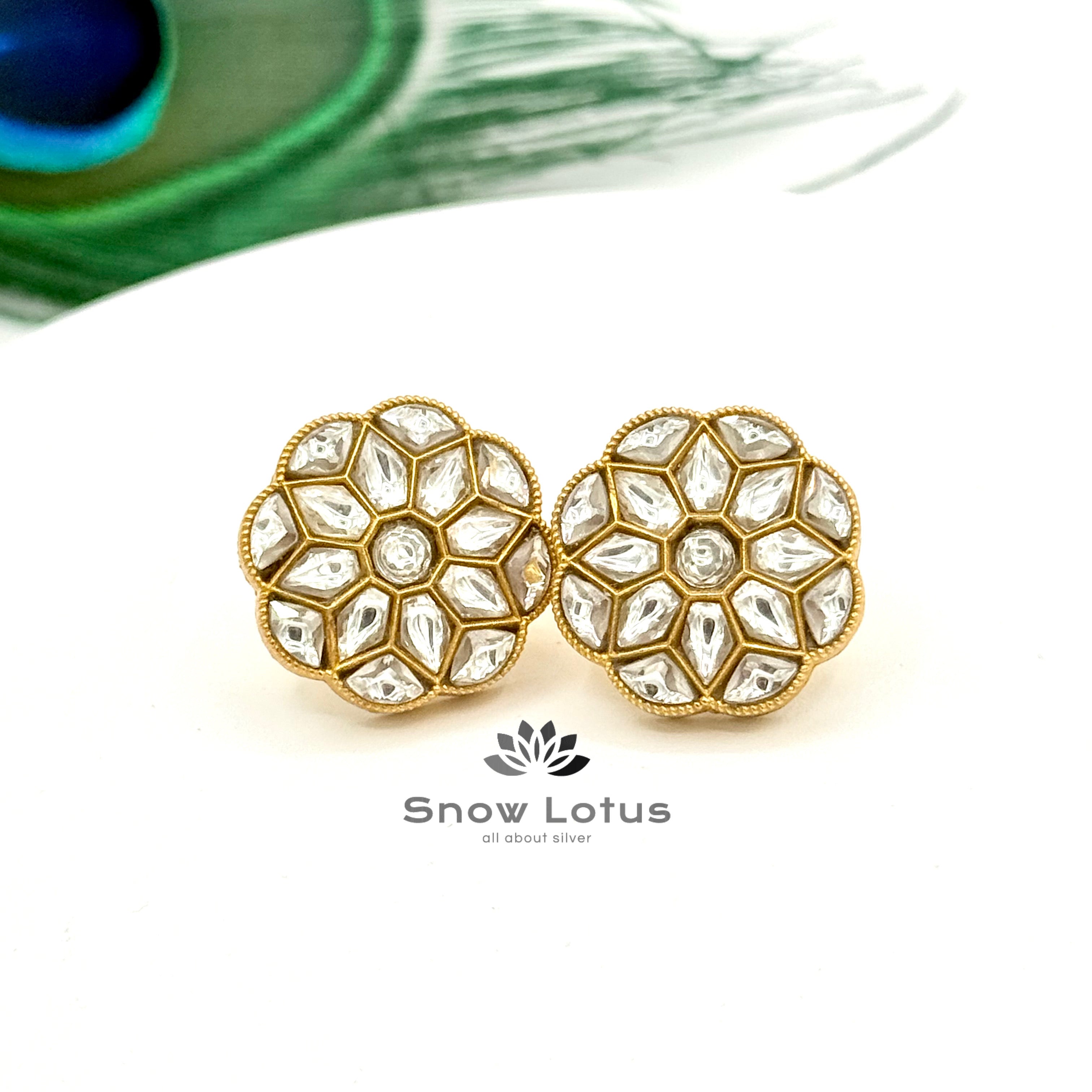 White Kundan Studs