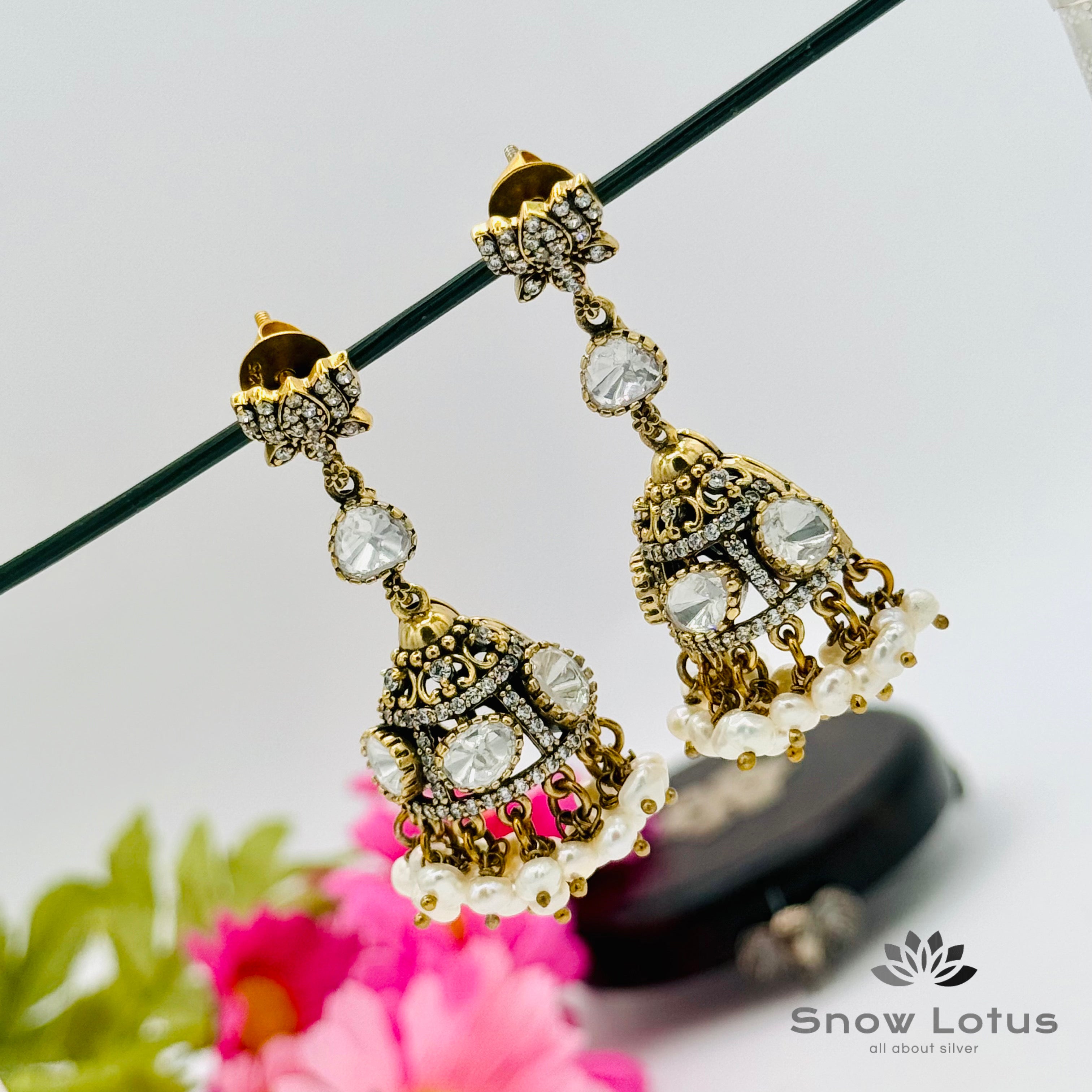 Lotus With Moissanite Half Jhumka