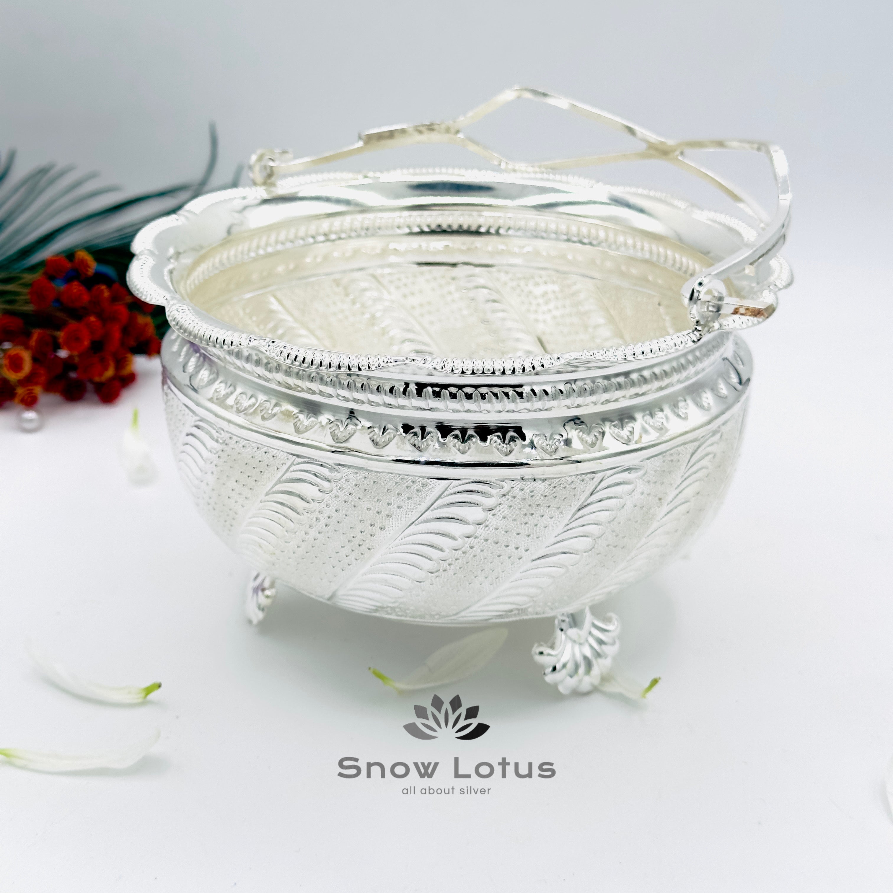 Silver Flower Basket with Legs