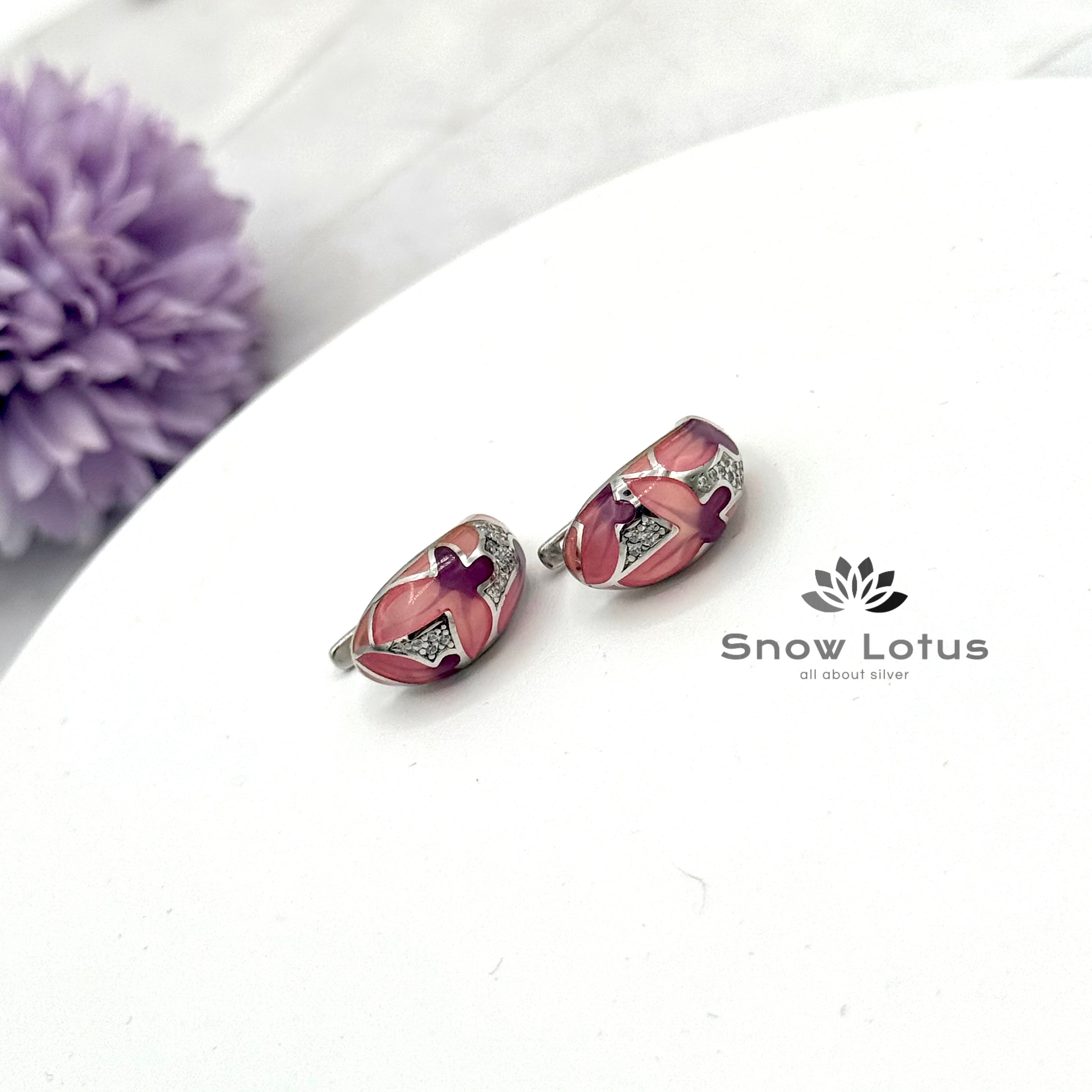 Purplish Pink CZ Bali earrings