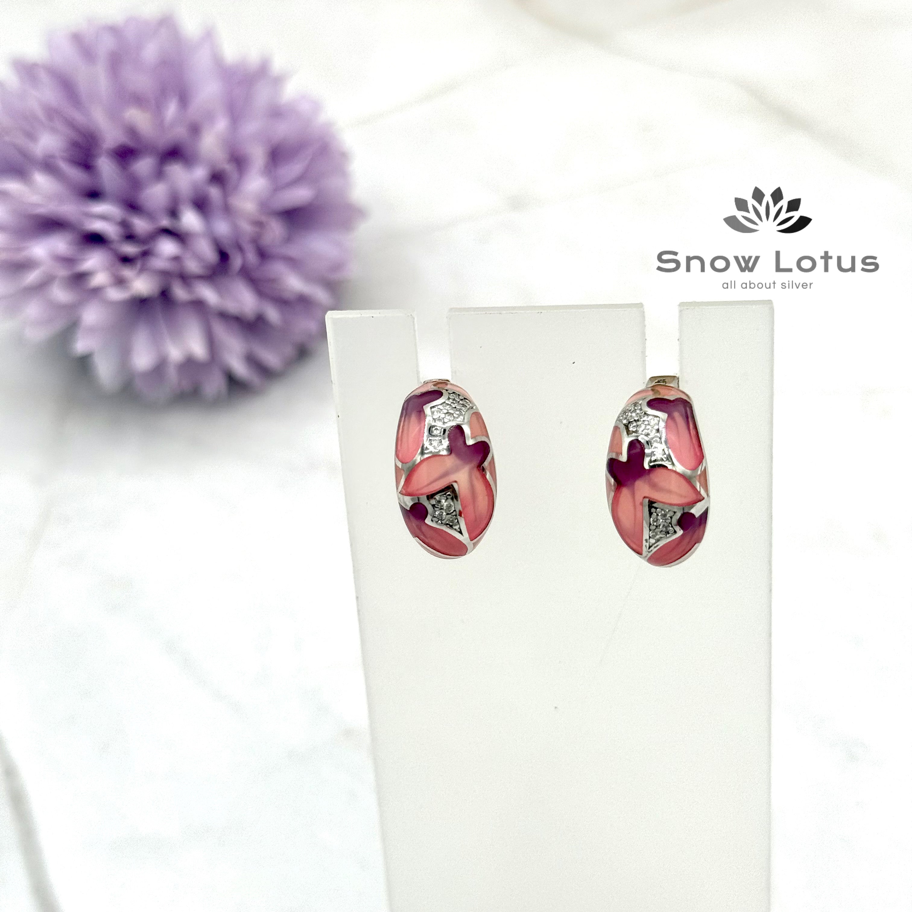 Purplish Pink CZ Bali earrings