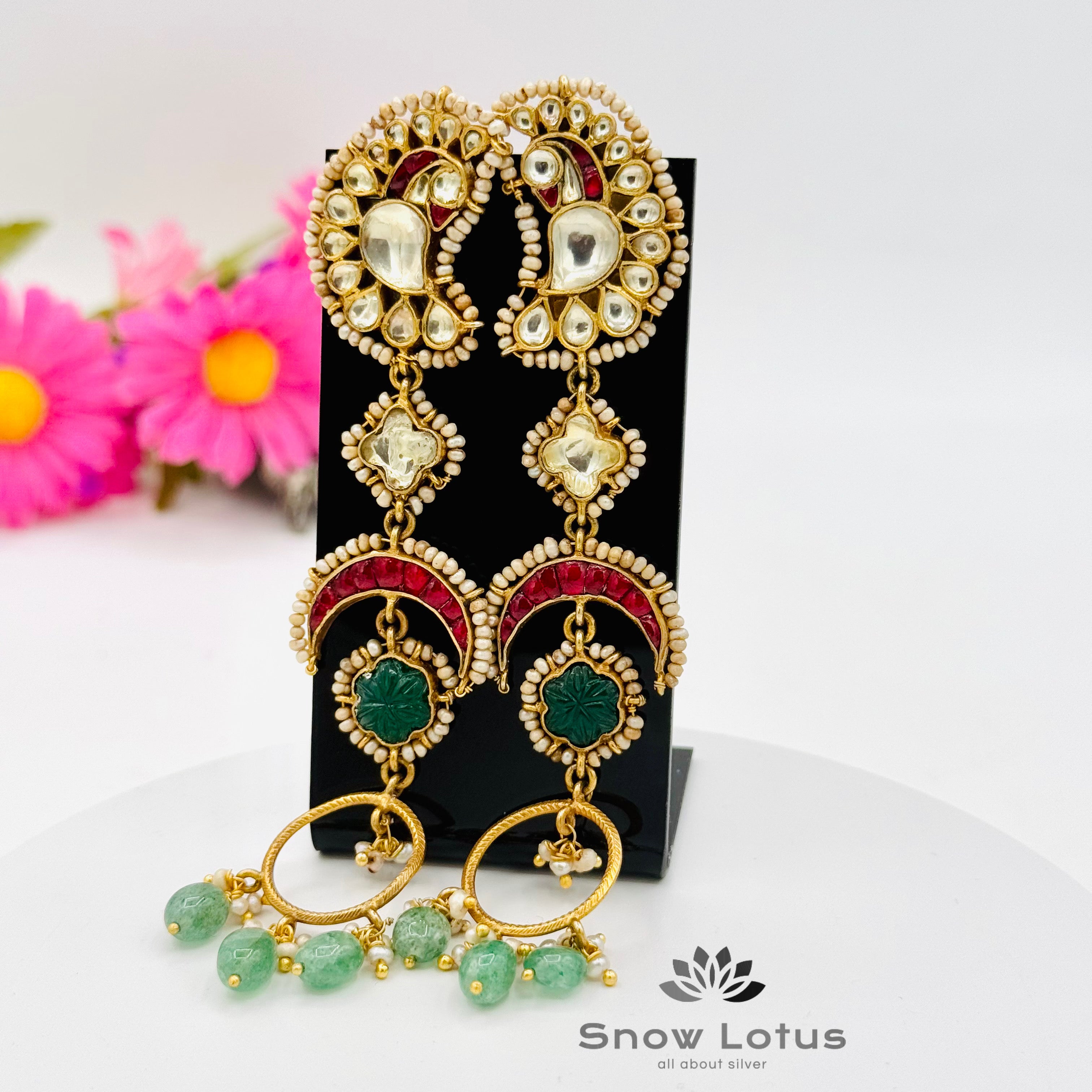 One of a kind Pearl kundan long earrings