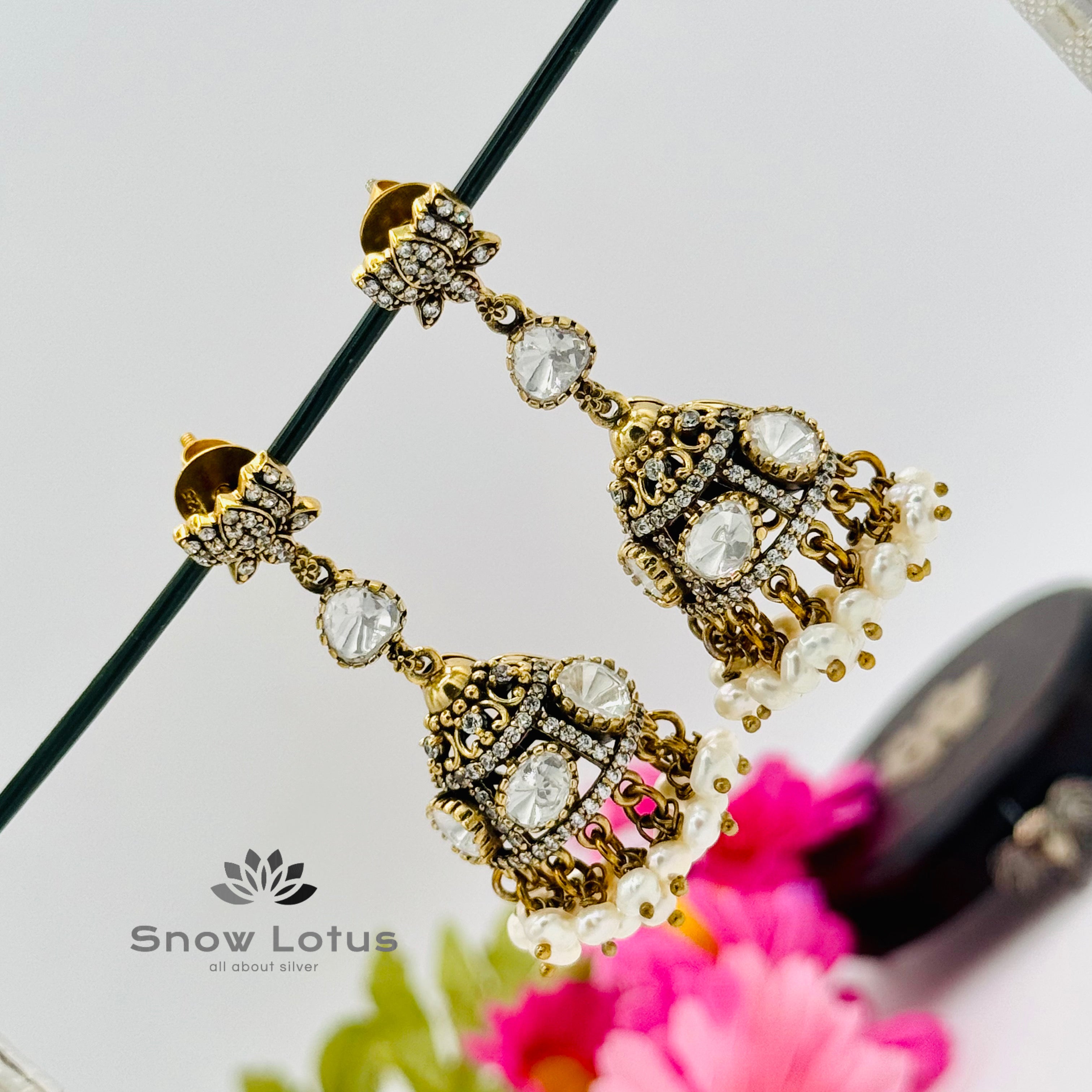 Lotus With Moissanite Half Jhumka