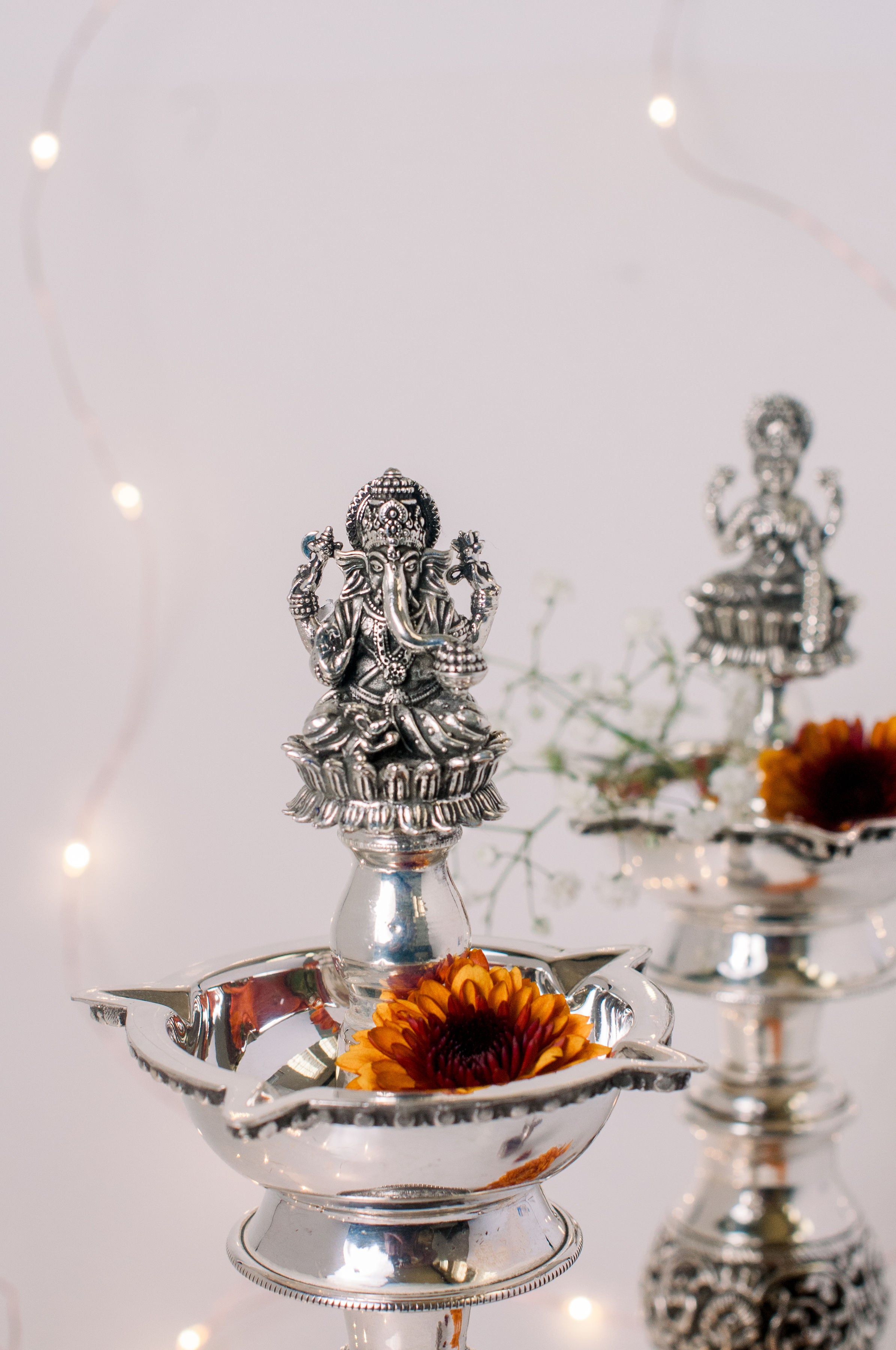 Ganesh, Lakshmi Long Antique Diyas