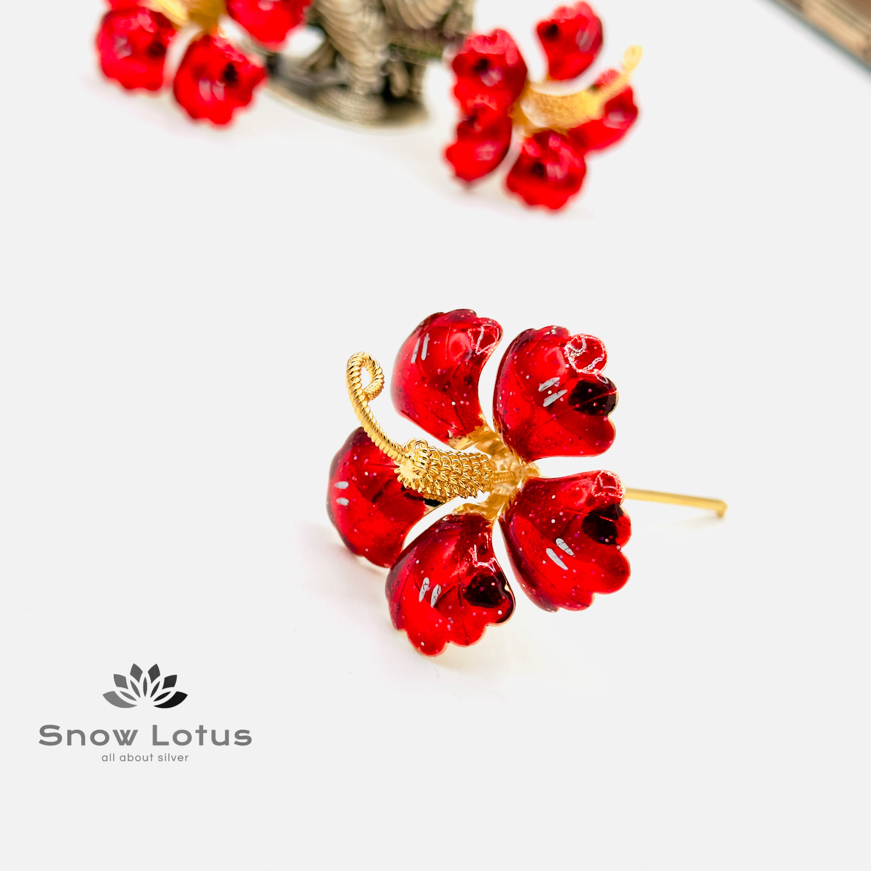 Red Enamel Hibiscus Flowers