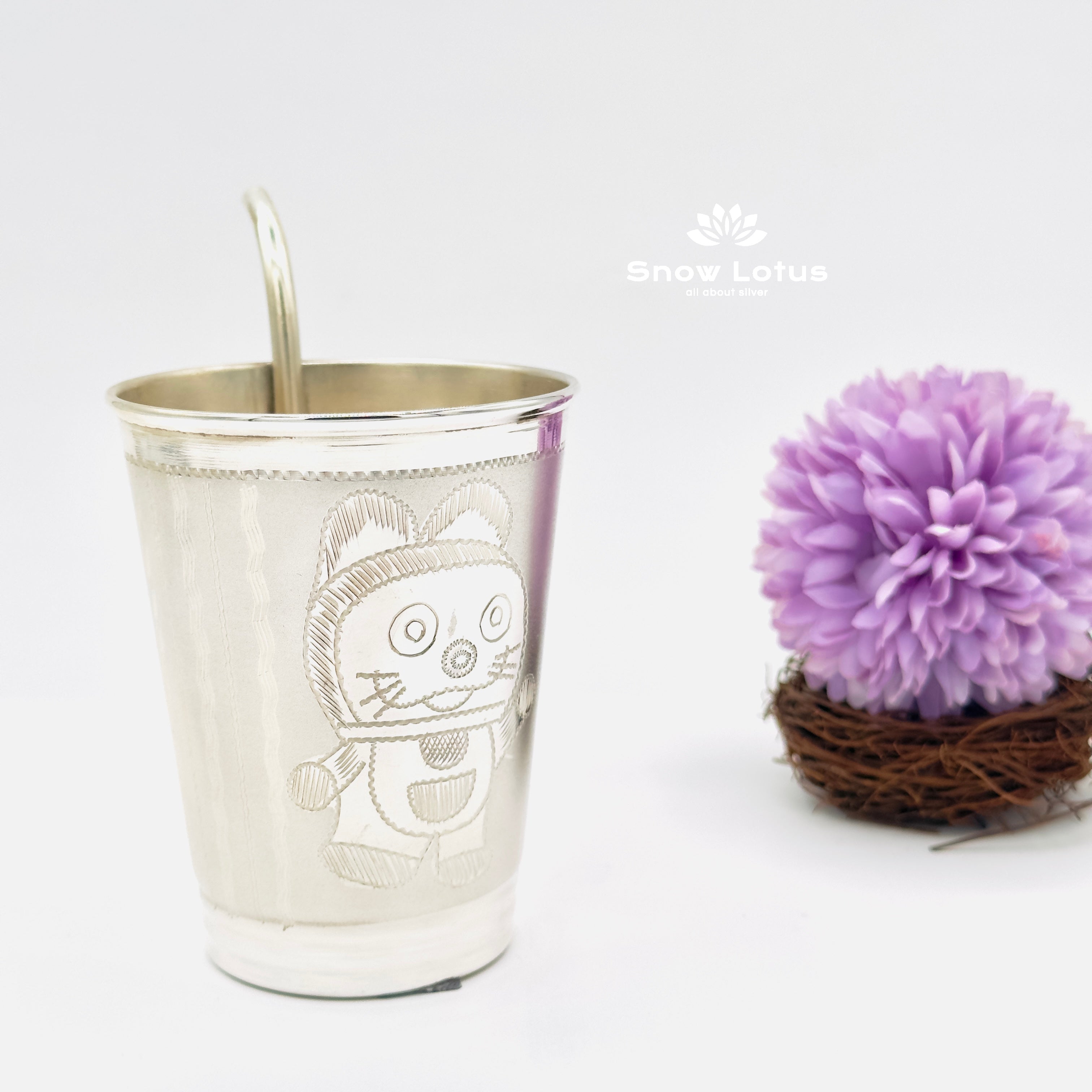 Pure Silver Glass with Straw