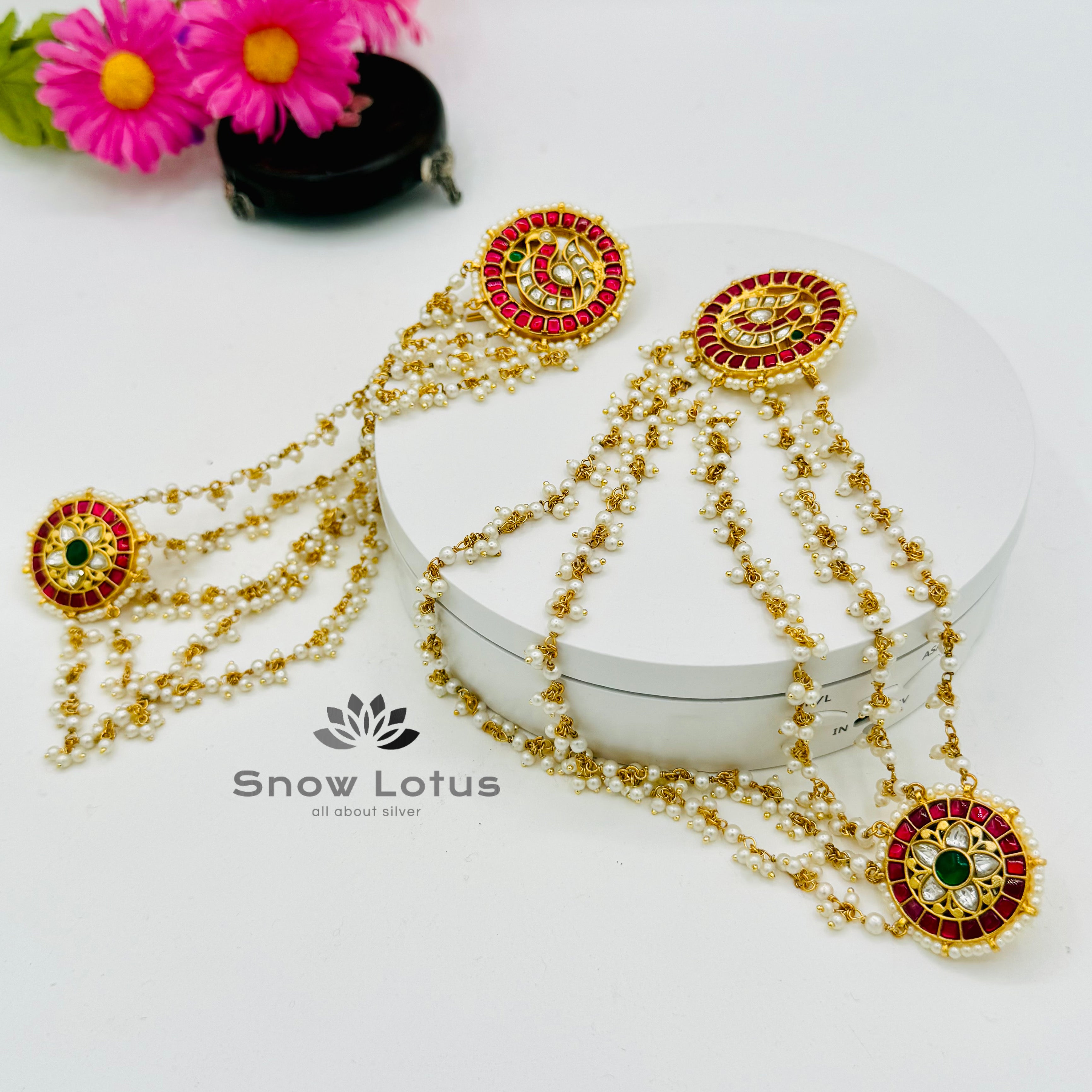 Red Kundan Stud With Mati set