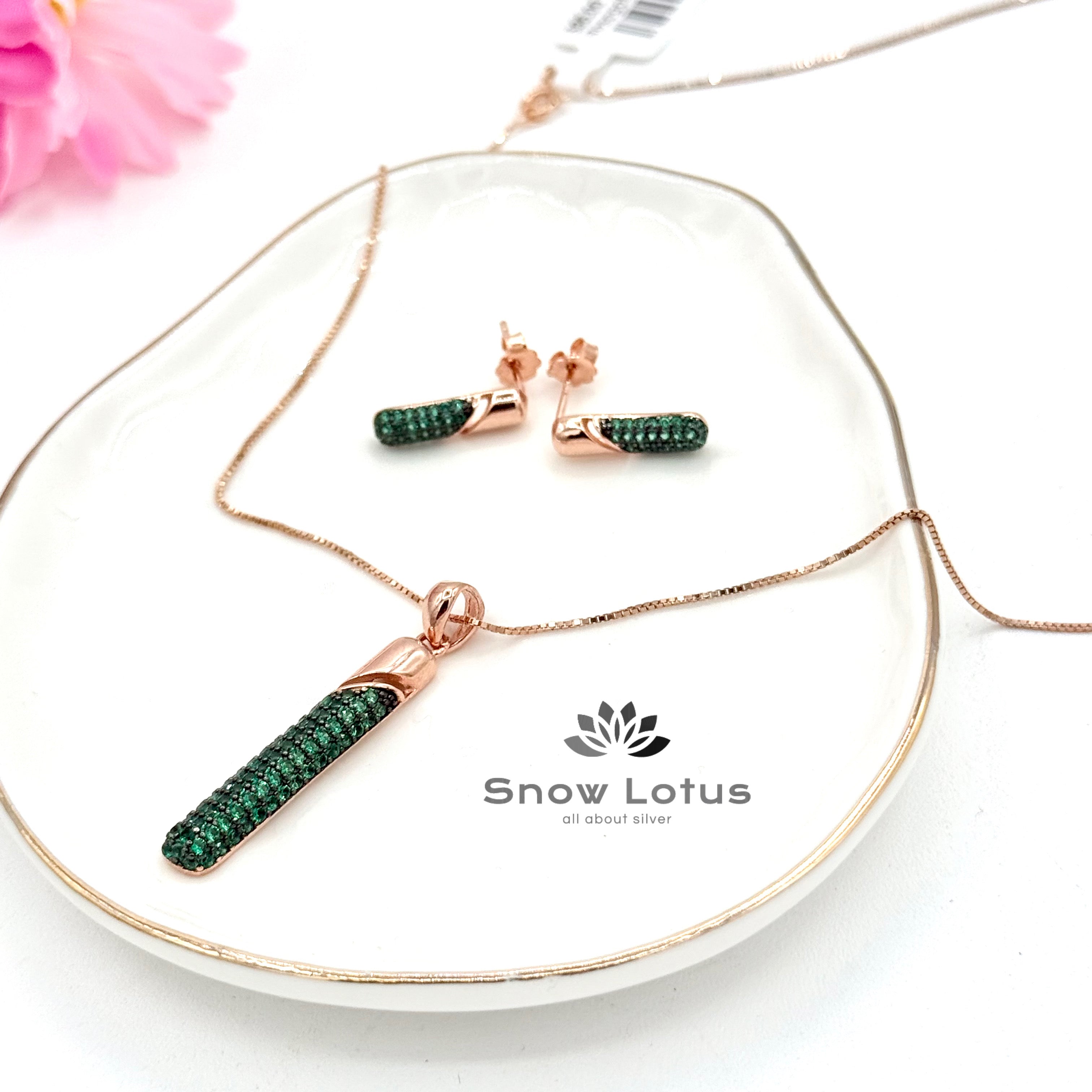 Rosegold Pill Pendant Set Green