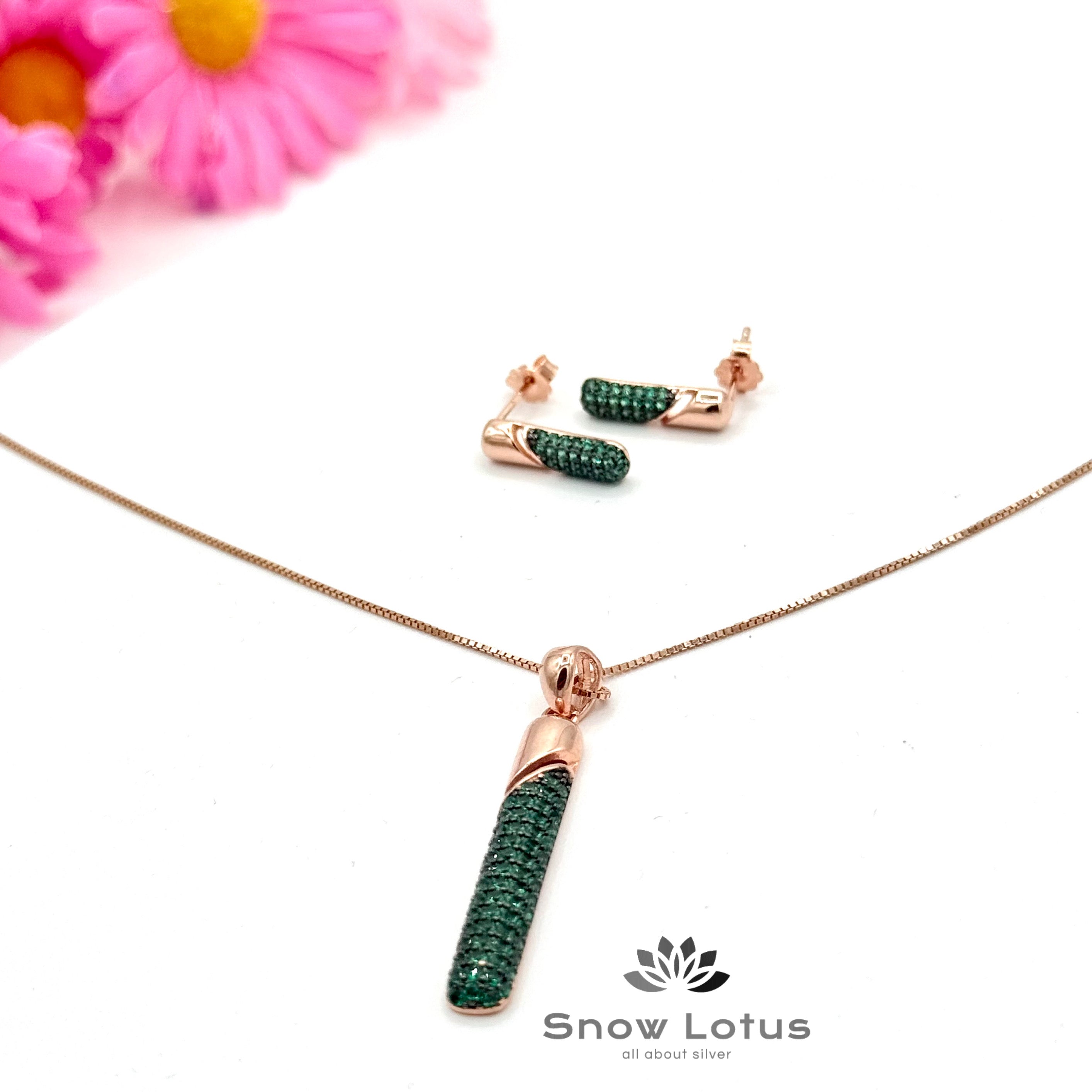 Rosegold Pill Pendant Set Green