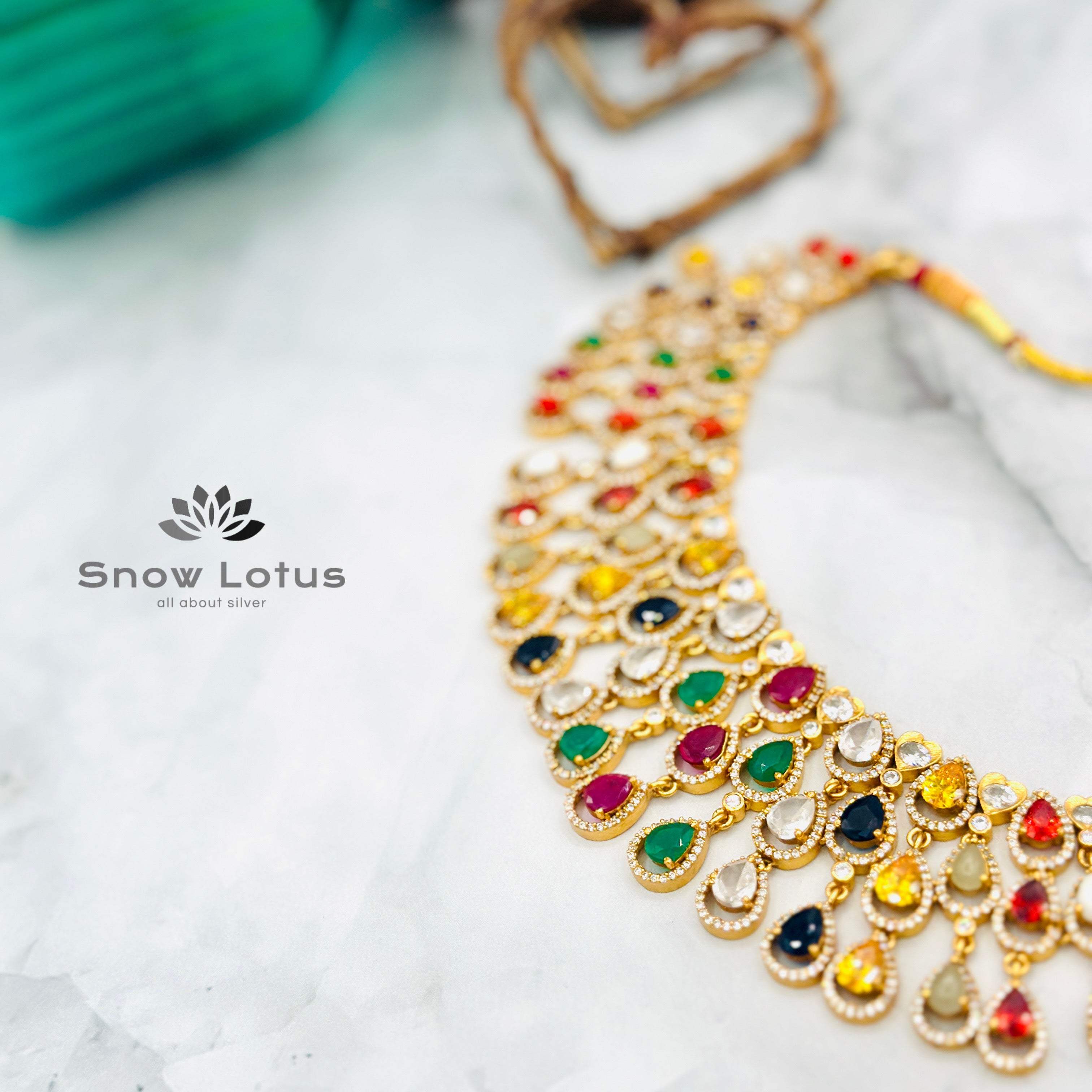 Highfalutin navrathna neckpiece with earrings